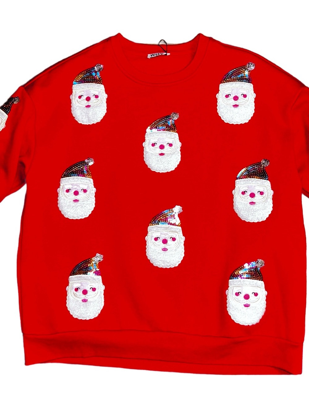 Why Dress ~ Medium ~ Red W/ Silver Sequins ~ Santa Claus Christmas Sweater ~ New